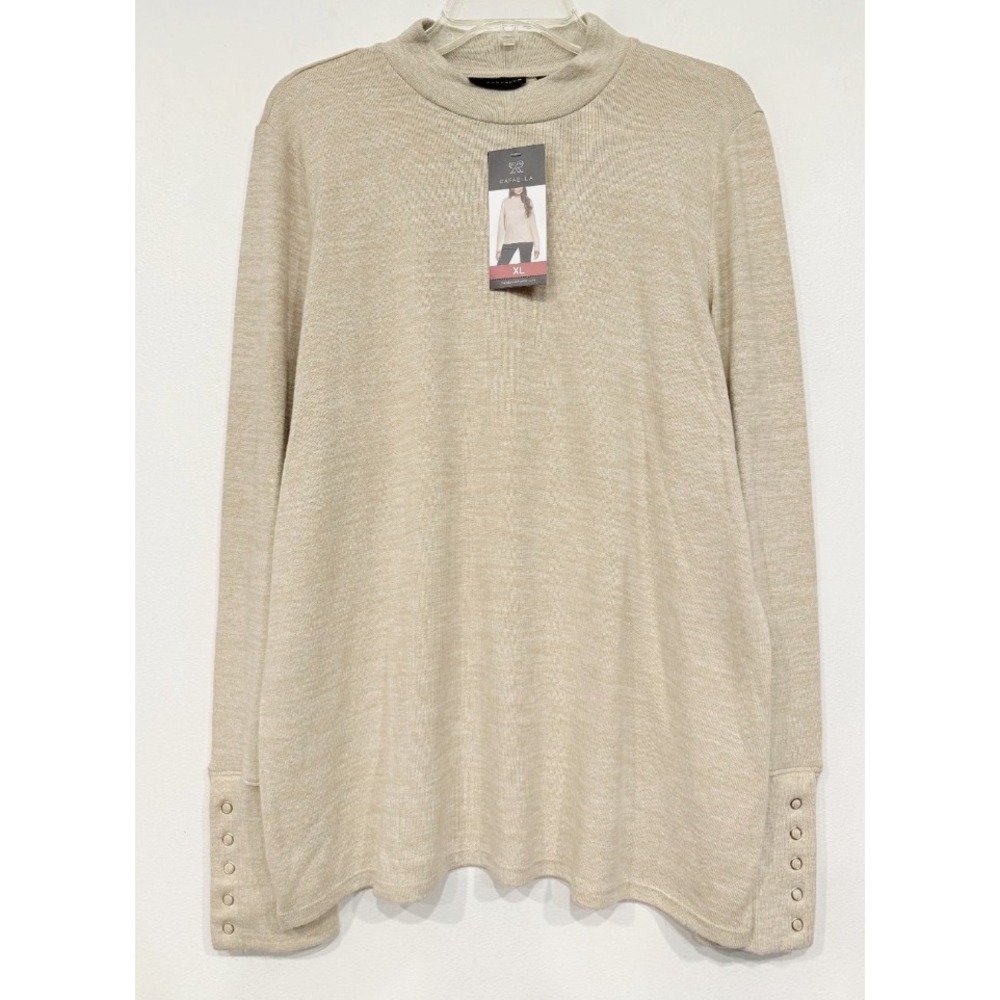Rafaella Hacci Long Sleeve Mockneck Top Wheat Heather Womens XS RSKFD047 MSRP$69